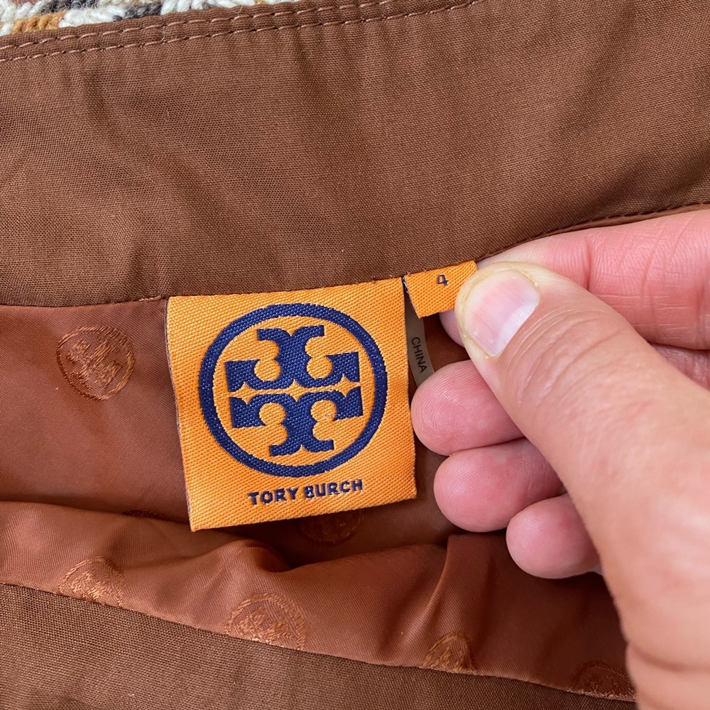 Tory Burch Brown, Tan & Cream Plaid Wool Blend Skirt - Picture 6 of 8
